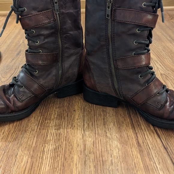 Born Women's Marxia Moto Combat Boot Size 8 brown Burgundy Buckle Lace Up - Picture 3 of 10